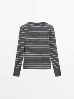 Massimo Dutti Легкая футболка в полоску с длинными рукавами, серый меланж