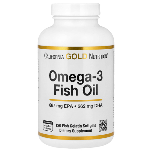 California Gold Nutrition, рыбий жир с омега-3, 120 капсул из рыбьего желатина (1250 мг в 1 капсуле)