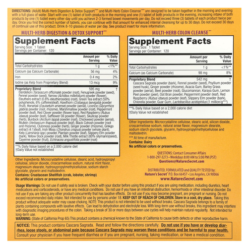 Nature's Secret, Ultimate Cleanse, состоящая из 2 частей программа для всего тела, 2 флакона по 120 таблеток в каждом