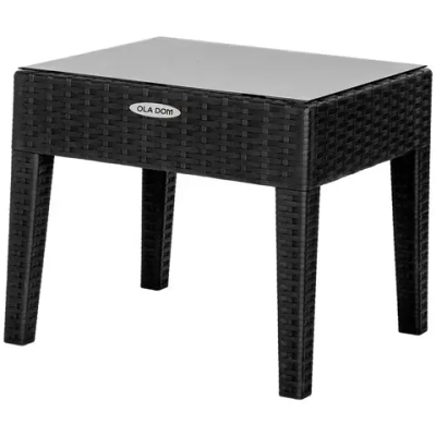 Столик журнальный квадратный RATTAN OLA DOM со стеклом антрацит 530х450мм