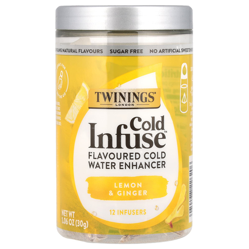 Twinings, Cold Infuse, ароматизатор для холодной воды, лимон и имбирь, 12 шт., 30 г (1,06 унции)