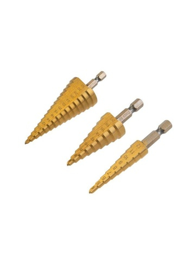 Набор ступенчатых сверл 4-12.4-20.4-32мм HSS-TiN ТИТАН (уп.3шт) Kranz KR-12-6620