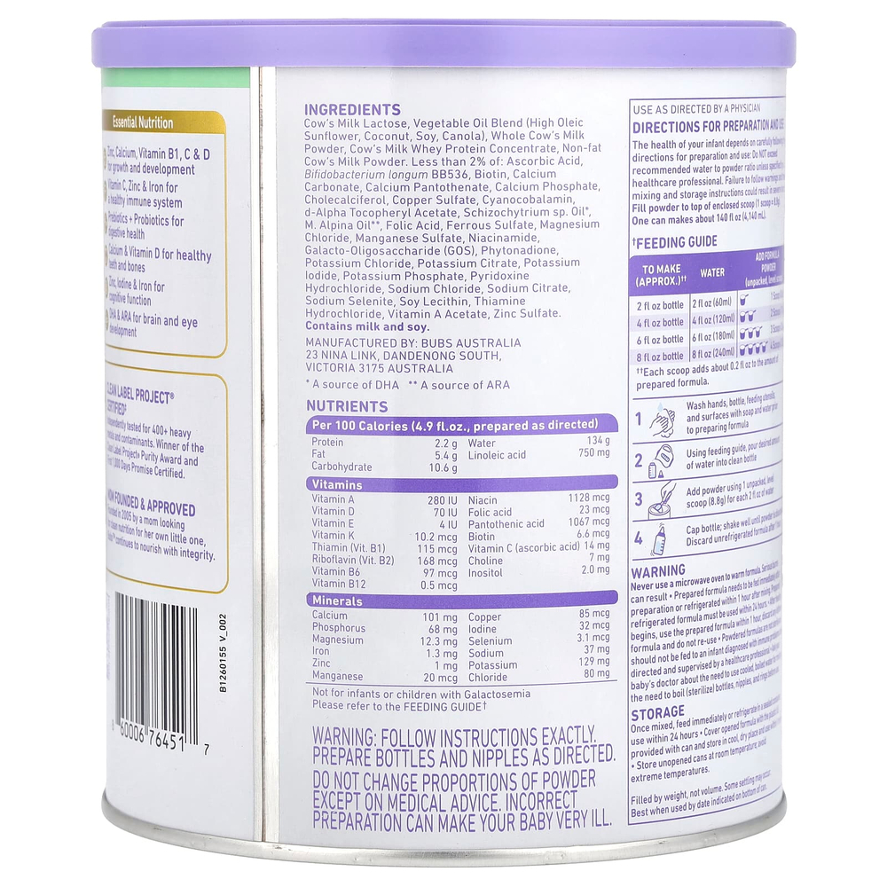 Aussie Bubs, 365 Day Grass Fed, смесь для младенцев с сухим коровьим молоком, для детей от 0 до 12 месяцев, 567 г (20 унций)