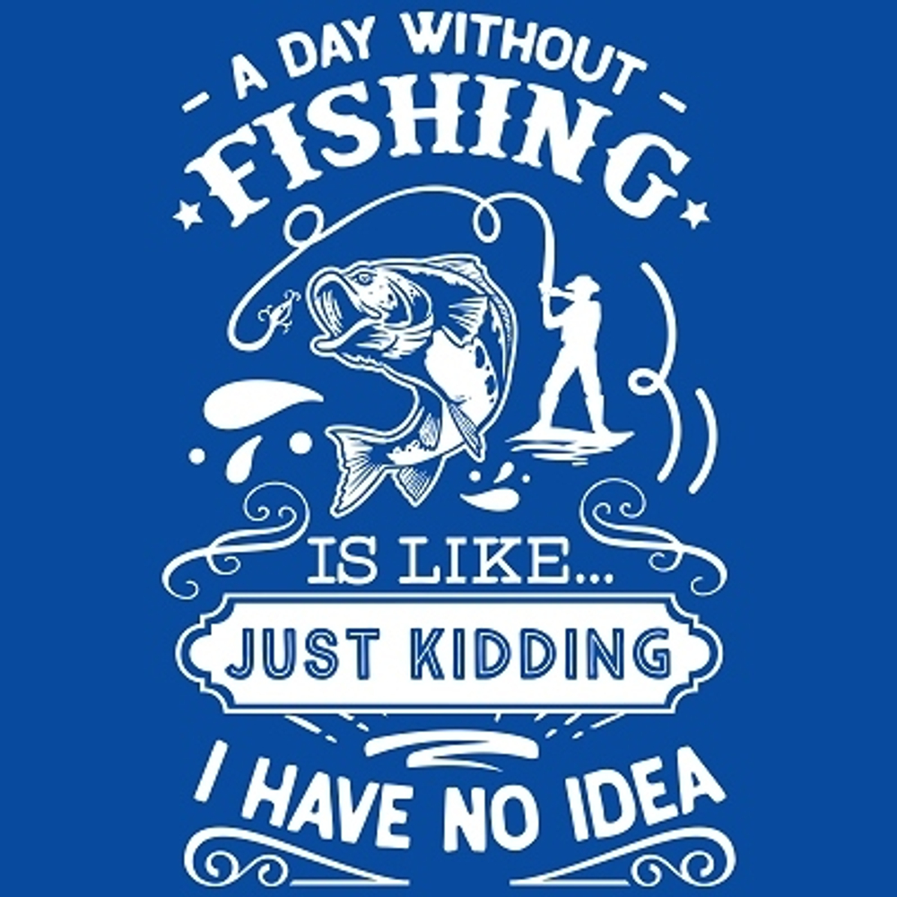 принт PewPewCat A day without fishing на синюю футболку