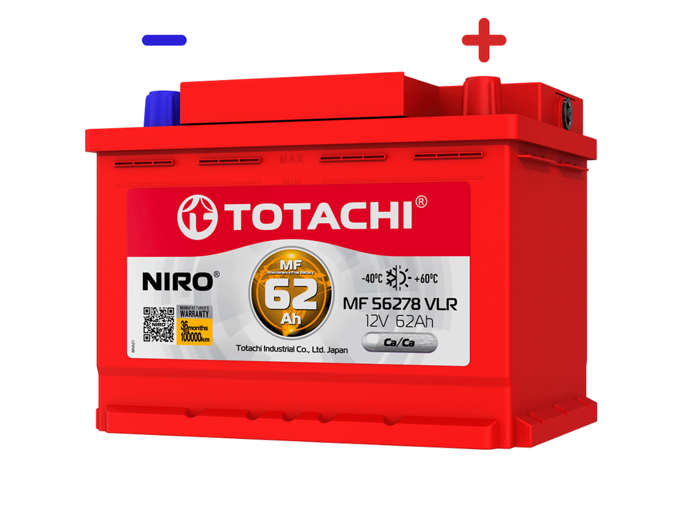 Аккумуляторная батарея АКБ TOTACHI NIRO MF 56278 VLR 62а/ч поляр. обратная 0 (JIS L)