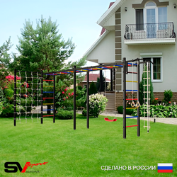 Уличная шведская стенка Sv Sport рукоход х 2 с комплектом турник прямой У51444 (Турник/"Лодочка"/Канат/кольца/лестница/Сетка)