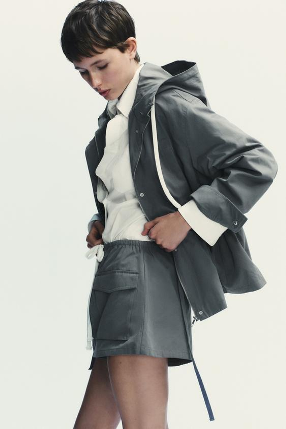 ZARA ЮБКА-ШОРТЫ КАРГО, СЕРЫЙ