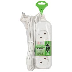 Удлинитель электрический ЭРА UDL-6-330 Greenline 3 розетки без заземления 3м ШВВП 2x0.75мм2 | Бытовые удлинители