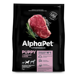 Сухой корм AlphaPet Puppy для щенков средних пород с говядиной и рисом - 7 кг