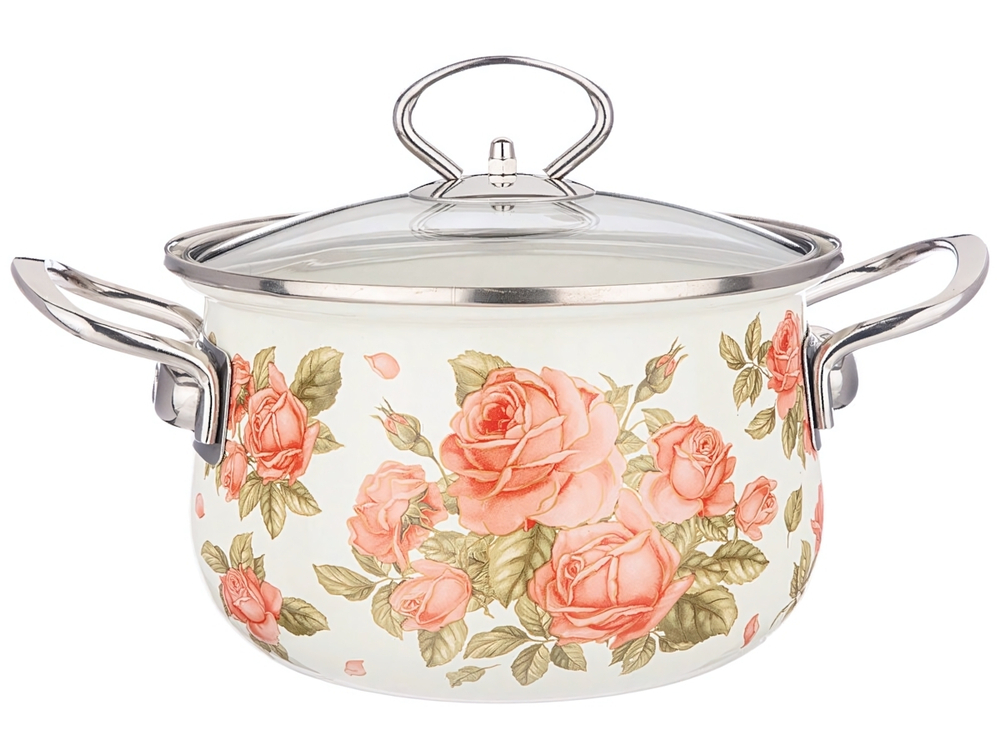 Кастрюля 2л "Корейская роза" со стеклянной крышкой