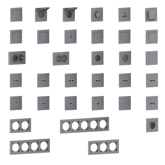 Накладка для розетки Schuko с зарядным устройством USB A+C,  со шторками 16A 250В,  матовый серый,  серия A07