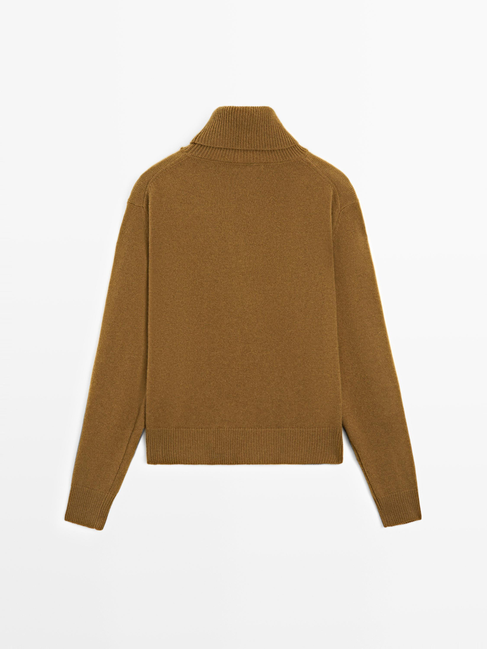 Massimo Dutti Свитер из смесовой шерсти с высоким воротником, светлый хаки