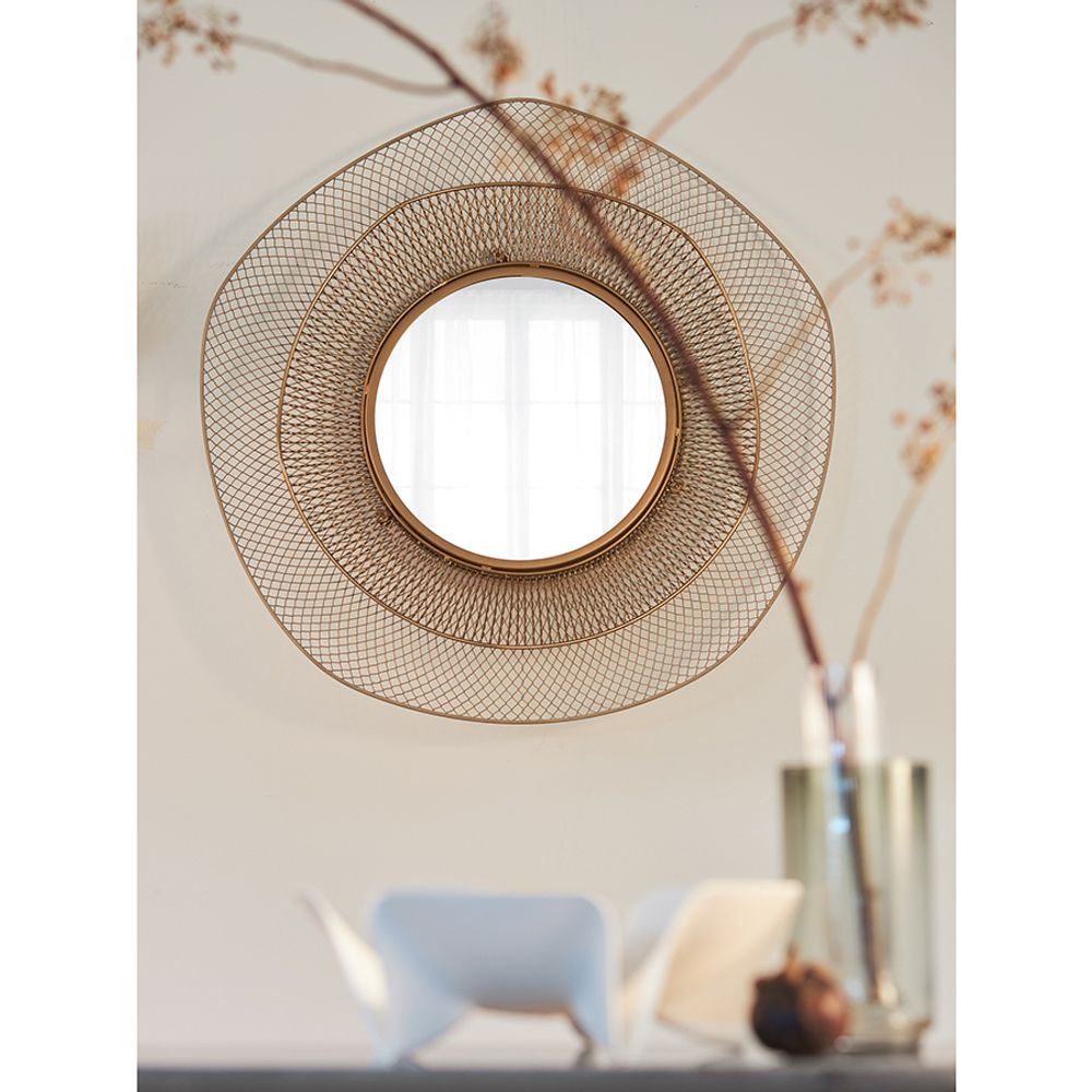 Зеркало настенное Vinger, Ø79 см, бежевое/золотое