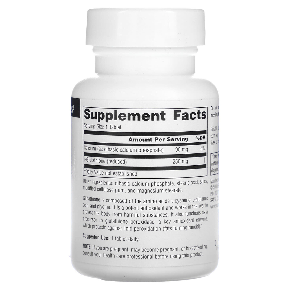 Source Naturals, восстановленный глутатион, 250 мг, 60 таблеток