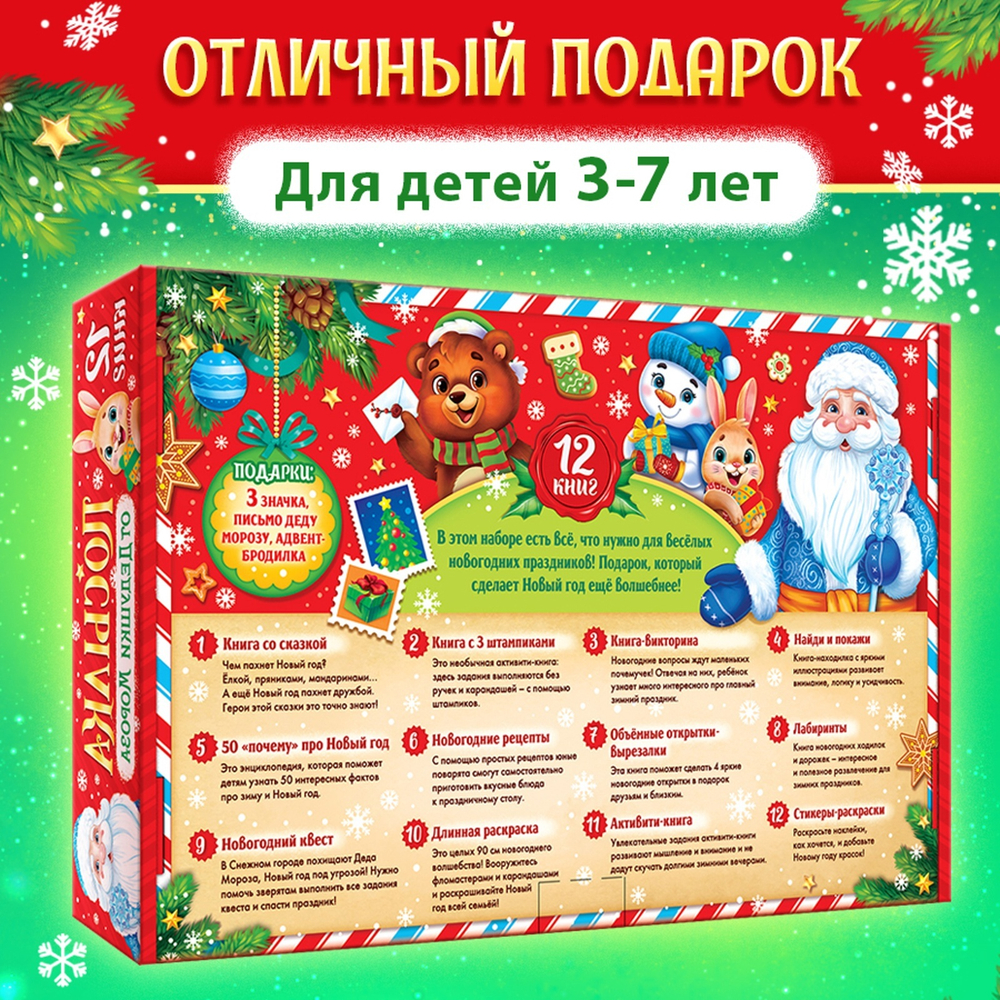 Подарок на Новый год для детей «Посылка от Дедушки Мороза», большой новогодний подарочный набор книг 12 шт
