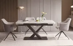 "Юпитер" стол интерьерный раздвижной обеденный из керамики, цвет белый глянцевый