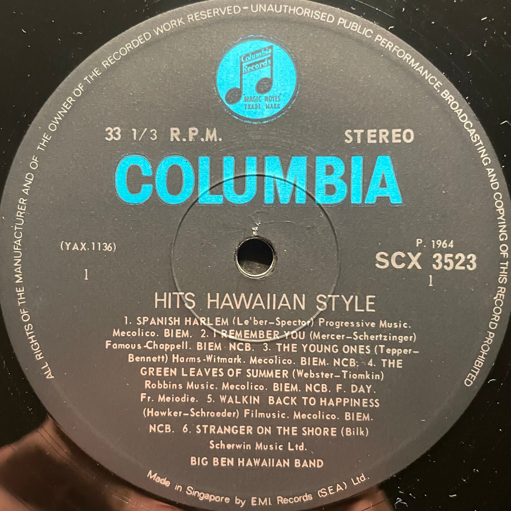 Big Ben Hawaiian Band ‎– Hits Hawaiian Style (Англия 1964г.)