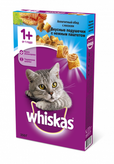 Whiskas полноценный корм для взрослых кошек подушечки с паштетом со вкусом лосося (1,9) Whiskas полноценный корм для взрослых кошек подушечки с паштетом со вкусом лосося (1,9)