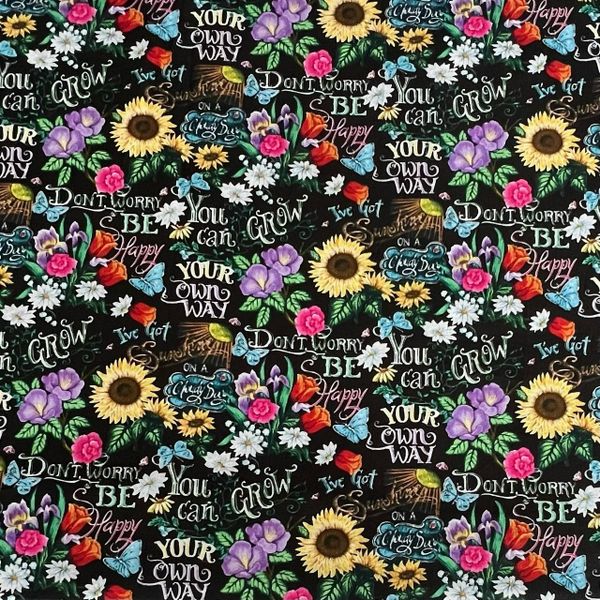 ПОДСОЛНУХИ И ЦВЕТЫ НА ЧЕРНОМ, 100% ХЛОПОК 1