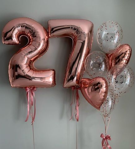Шары розовое-золото набор цифры на 27 лет