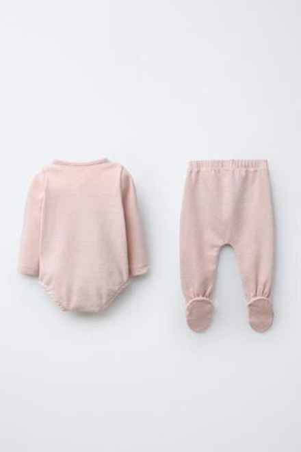ZARA КОМПЛЕКТ БОДИ И ПОЛЗУНКОВ МЕЛАНЖ, РОЗОВЫЙ МЕЛАНЖ