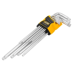 Ключи Г-образные TORX экстра длинные с отверстием, набор 9пр. (Т10Н, Т15Н, Т20Н, Т25Н, Т27Н, Т30Н, Т40Т, Т45Н, Т50Н) JCB JCB-5098TXL