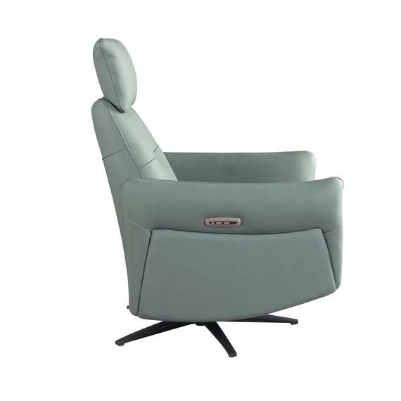 Вращающееся кресло-реклайнер 5174 из бирюзово-зелёной кожи