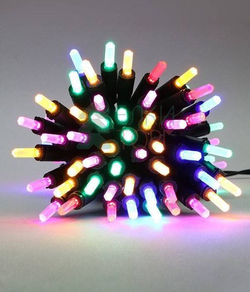 Светодиодная нить Самоцветы 100 разноцветных LED ламп, 10 м., 220В, зеленый провод, Beauty Led (SAM100-13-2M)