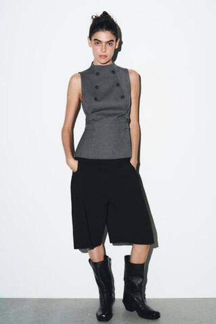 ZARA ТОП С ПУГОВИЦАМИ, УГОЛЬНЫЙ