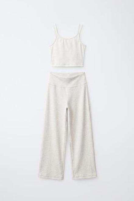ZARA КОМПЛЕКТ В РУБЧИК ИЗ ТОПА И ПРЯМЫХ БРЮК, СЕРЫЙ МЕЛАНЖ