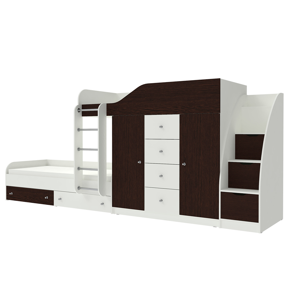 Кровать двухъярусная КарИВи Астра 6 с лестницей Комод КарИВиом Белый  Венге