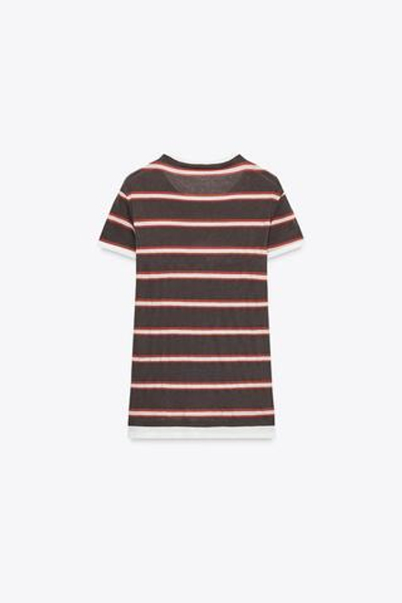 ZARA ФУТБОЛКА ДВОЙНАЯ В ПОЛОСКУ, ШОКОЛАДНО-КОРИЧНЕВЫЙ