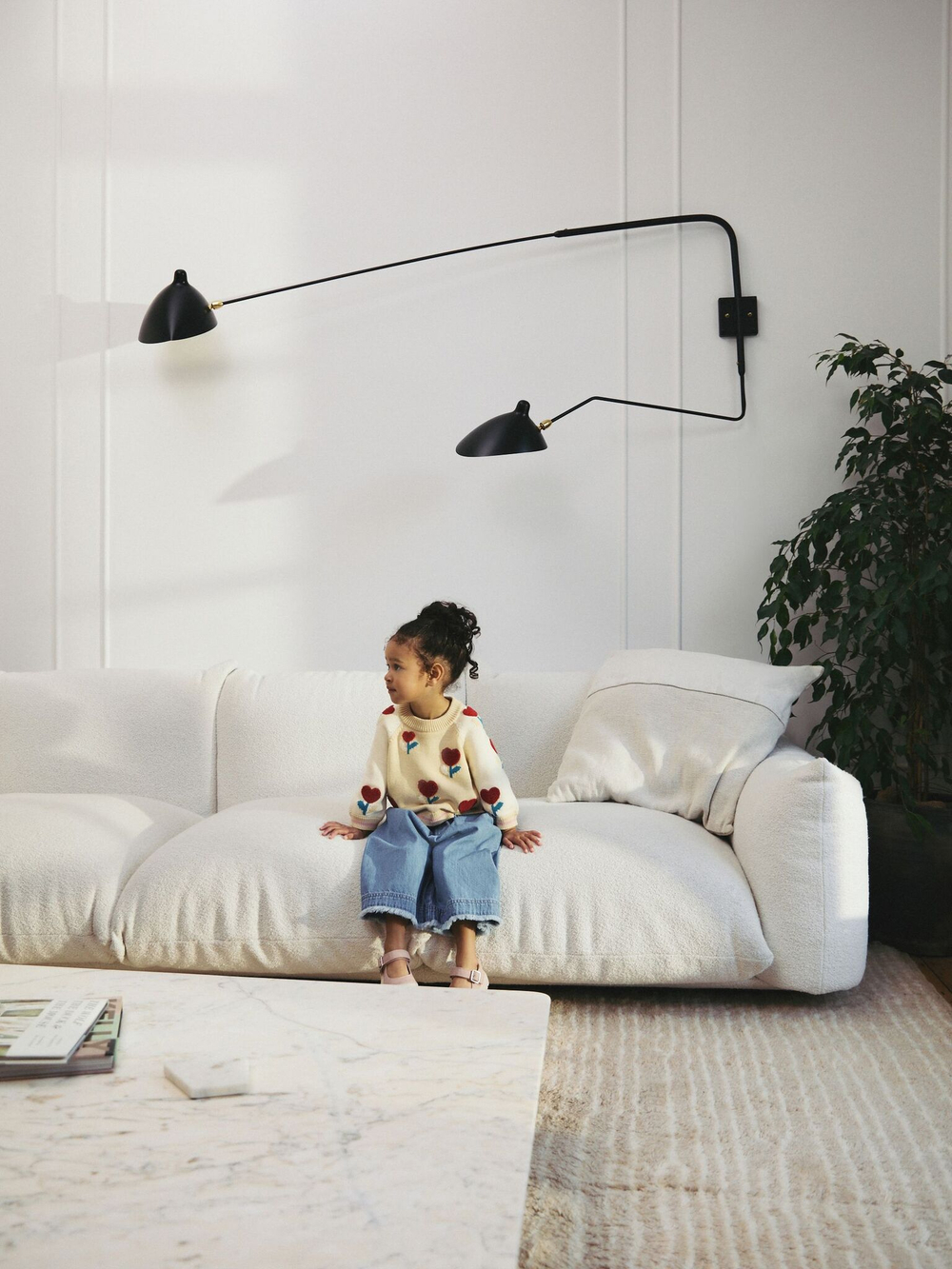 Свитер и джинсы широкие в комплекте для девочки Next E25-171, Светло-желтый, Синий