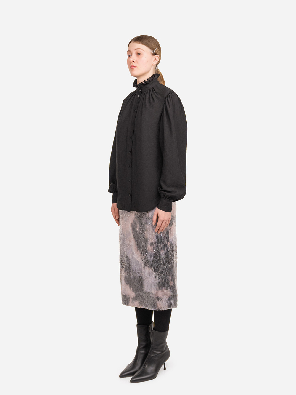 Блуза женская из тенсела и шелка "Крестьянская". Черная