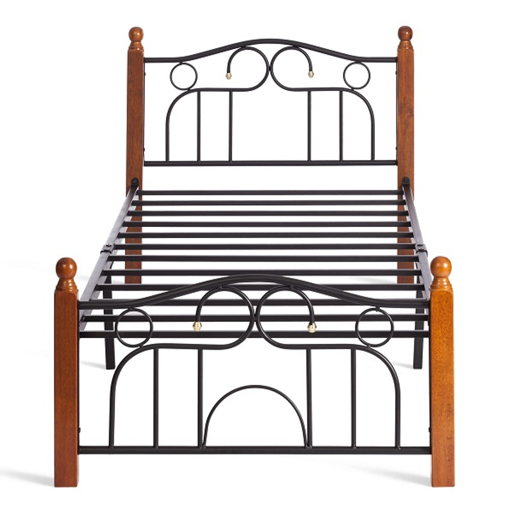 Кровать AT-808 - дерево гевея/металл, 90*200 см (Single bed), красный дуб/черный