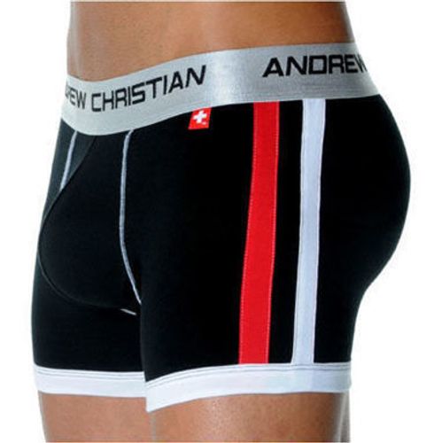 Мужские трусы боксеры  пуш-ап передний Andrew Christian Shock Jock Racer Black Boxer AC52