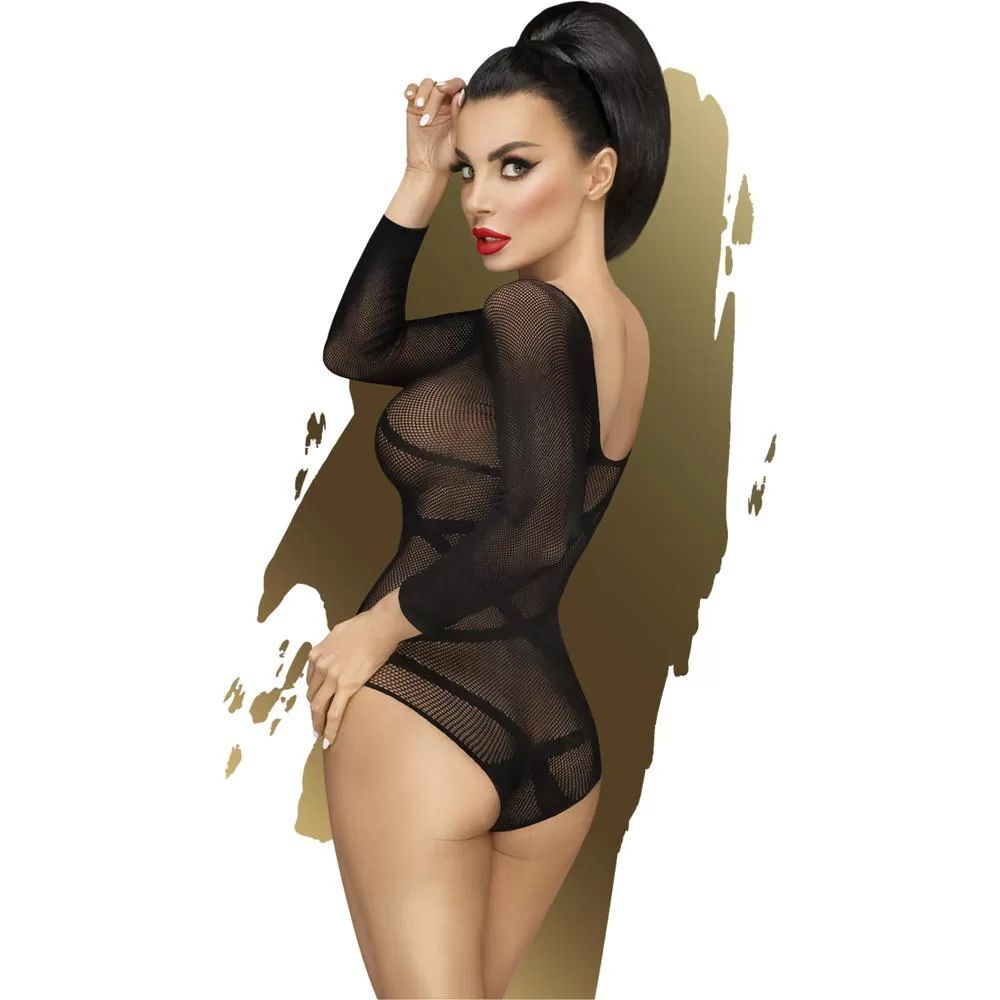 Соблазнительное боди-сетка с длинным рукавом High on love (Размер: XL) (Цвет: черный)