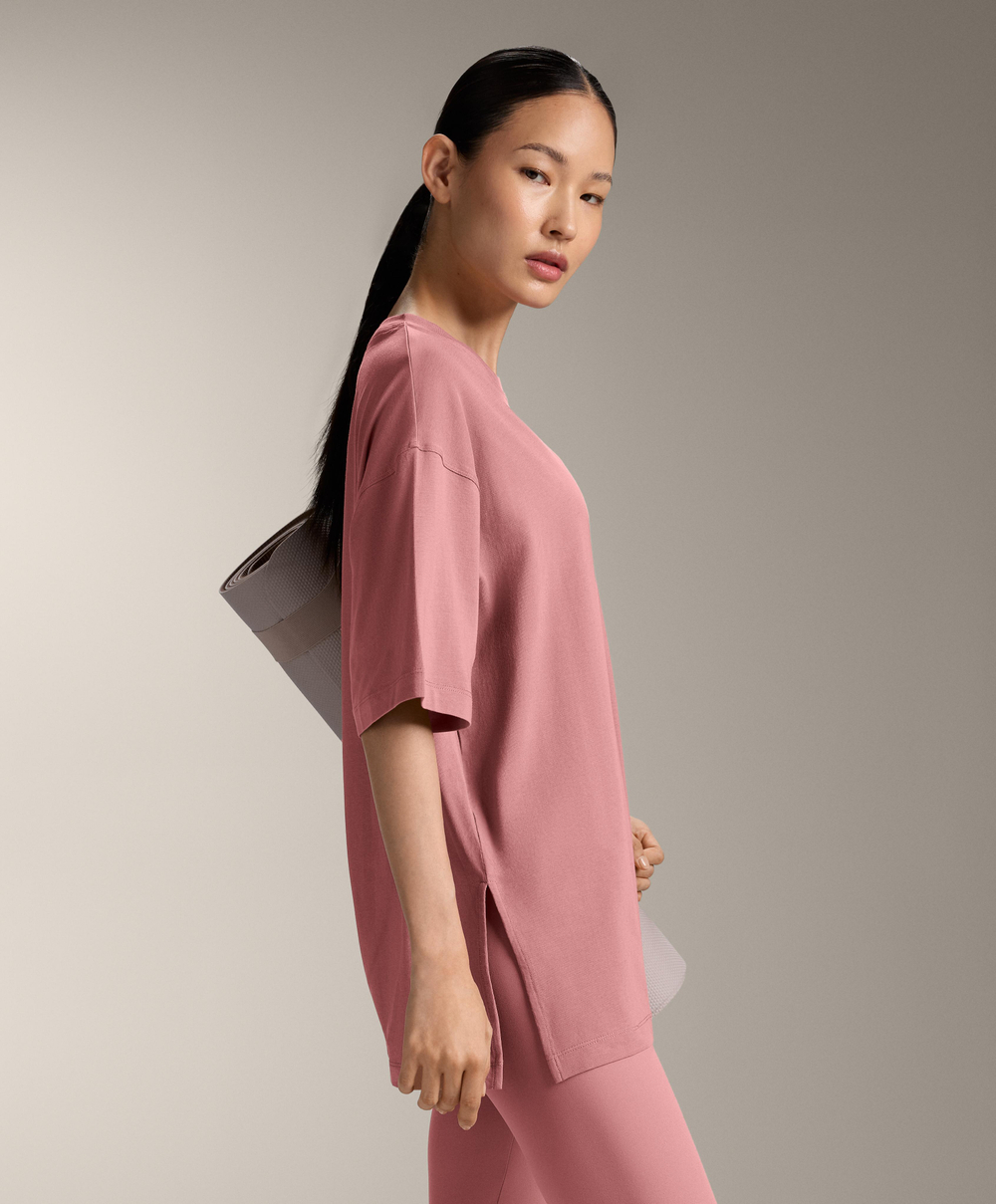 Oysho Футболка из смесового хлопка, розовый