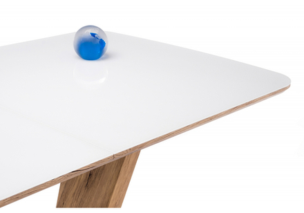 Стол стеклянный Woodville на тумбе Петир 160 белый, дуб монтана