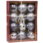 Новогодние шары «Волшебный вальс» 8 см (набор 12 шт), Графит/Серебро