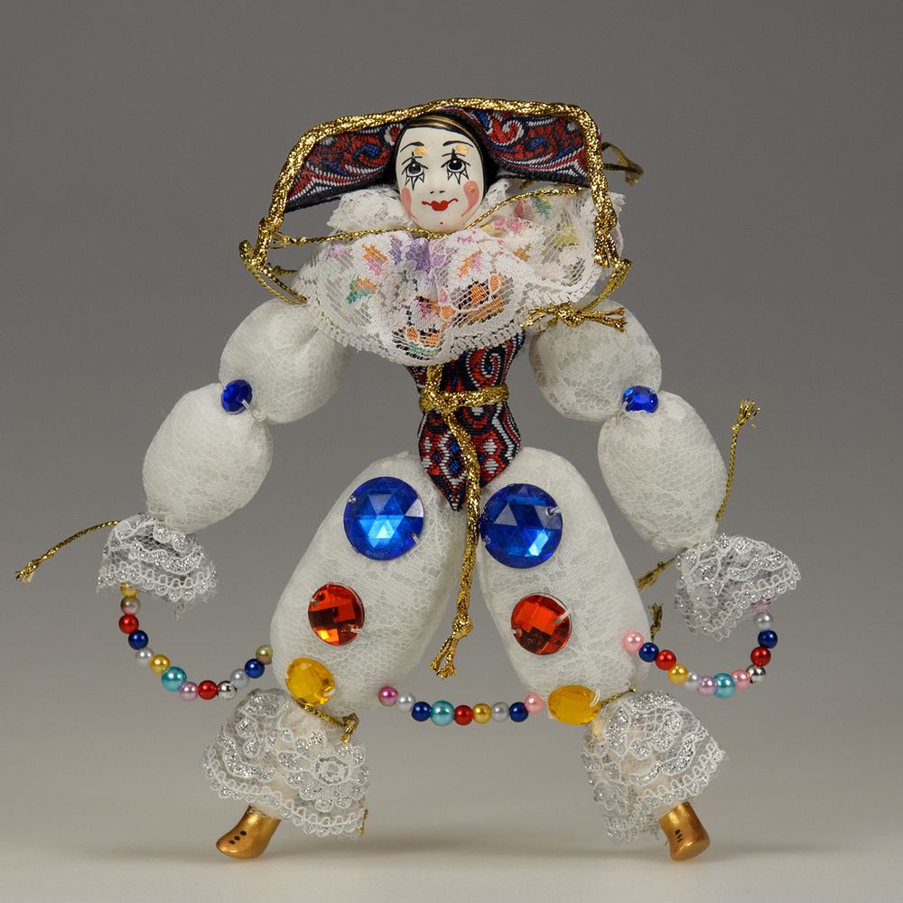 Ёлочная игрушка Клоун белый со стразами