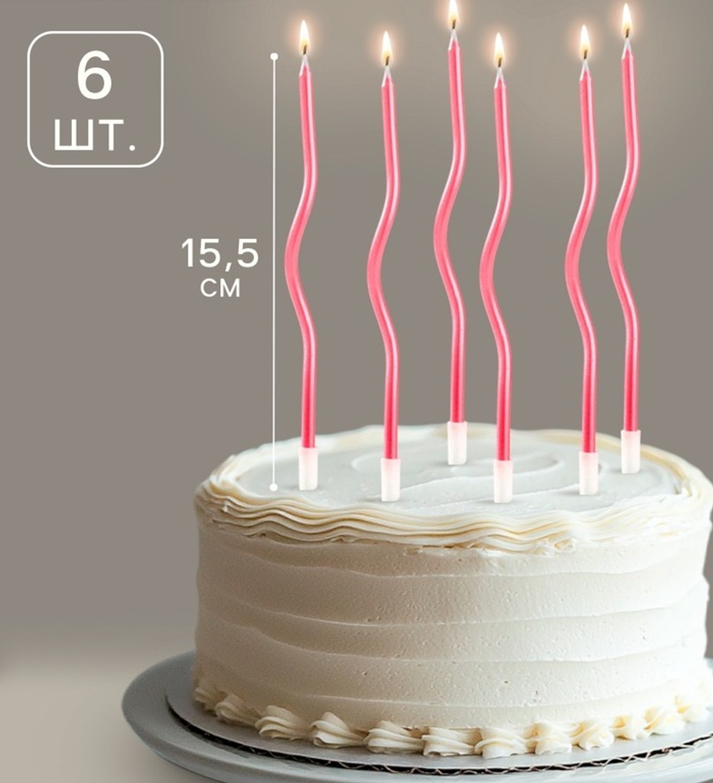 Свечи витые розовые 6шт