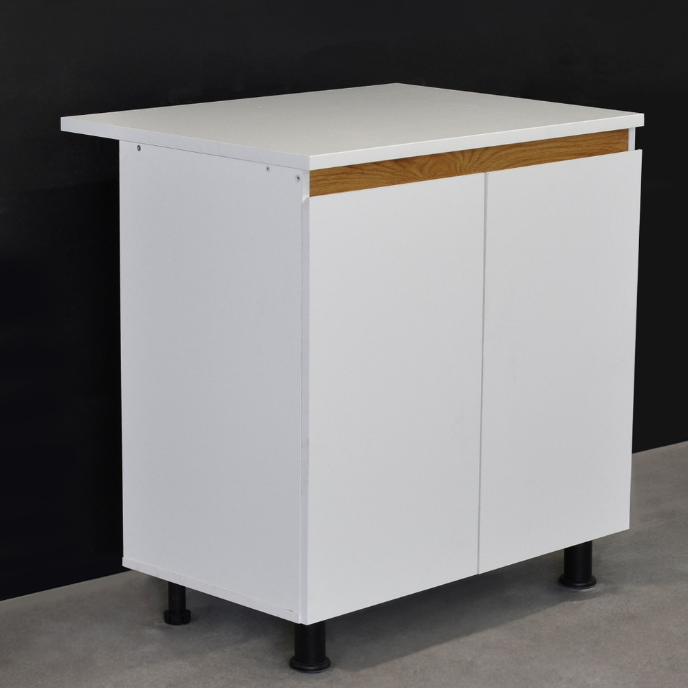 Кухонный модуль напольный 80 см Валенсия 2 двери со столешницей, с дубовой панелью, на ножках / белый, массив дуба