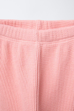 ZARA БРЮКИ BAGGY С ВАФЕЛЬНЫМ УЗОРОМ И КРУЖЕВОМ, РОЗОВАТЫЙ