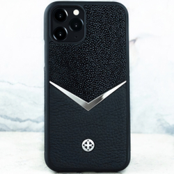 Эксклюзивный чехол iPhone натуральная шкура ската - Euphoria HM Premium - металл, натуральная кожа