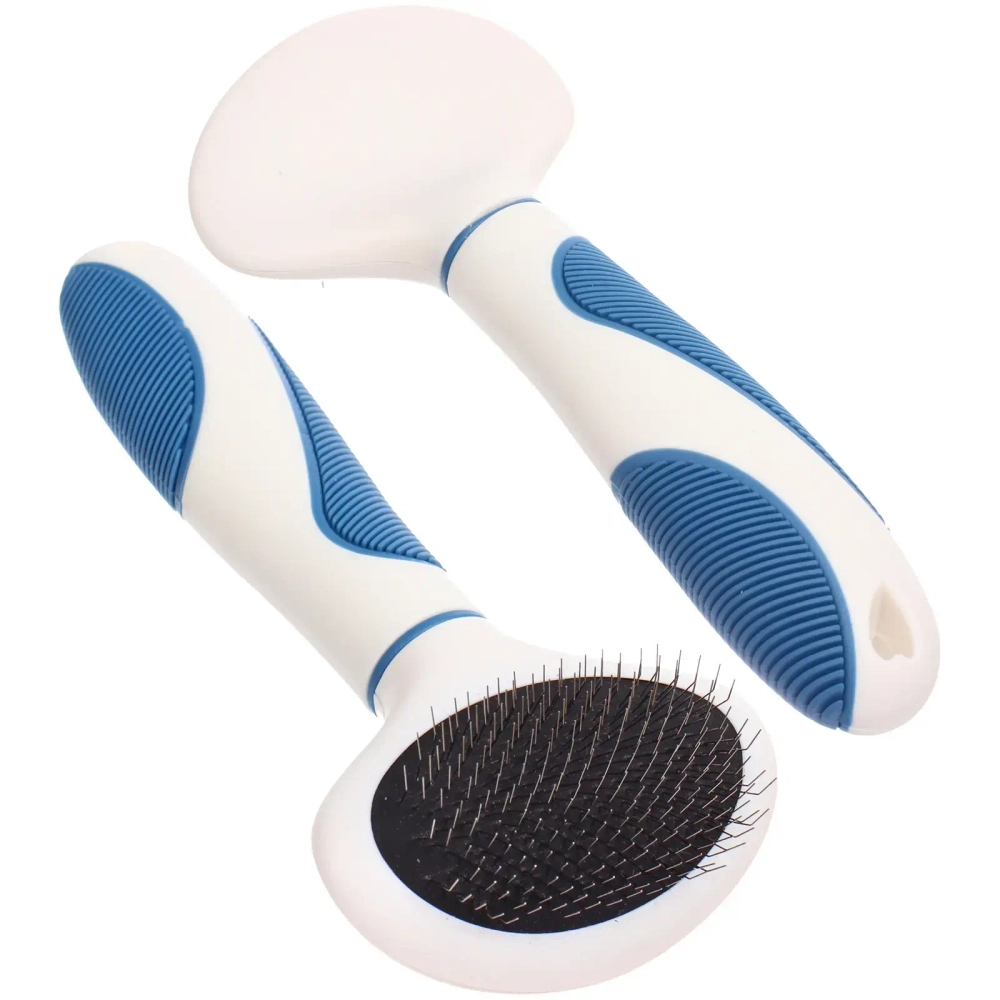 Расческа - пуходёрка для животных «ЛАПУСИКИ», коллекция БРО, прорезиненная ручка, цвет белый/голубой, 8.5*17.5см (блистер)