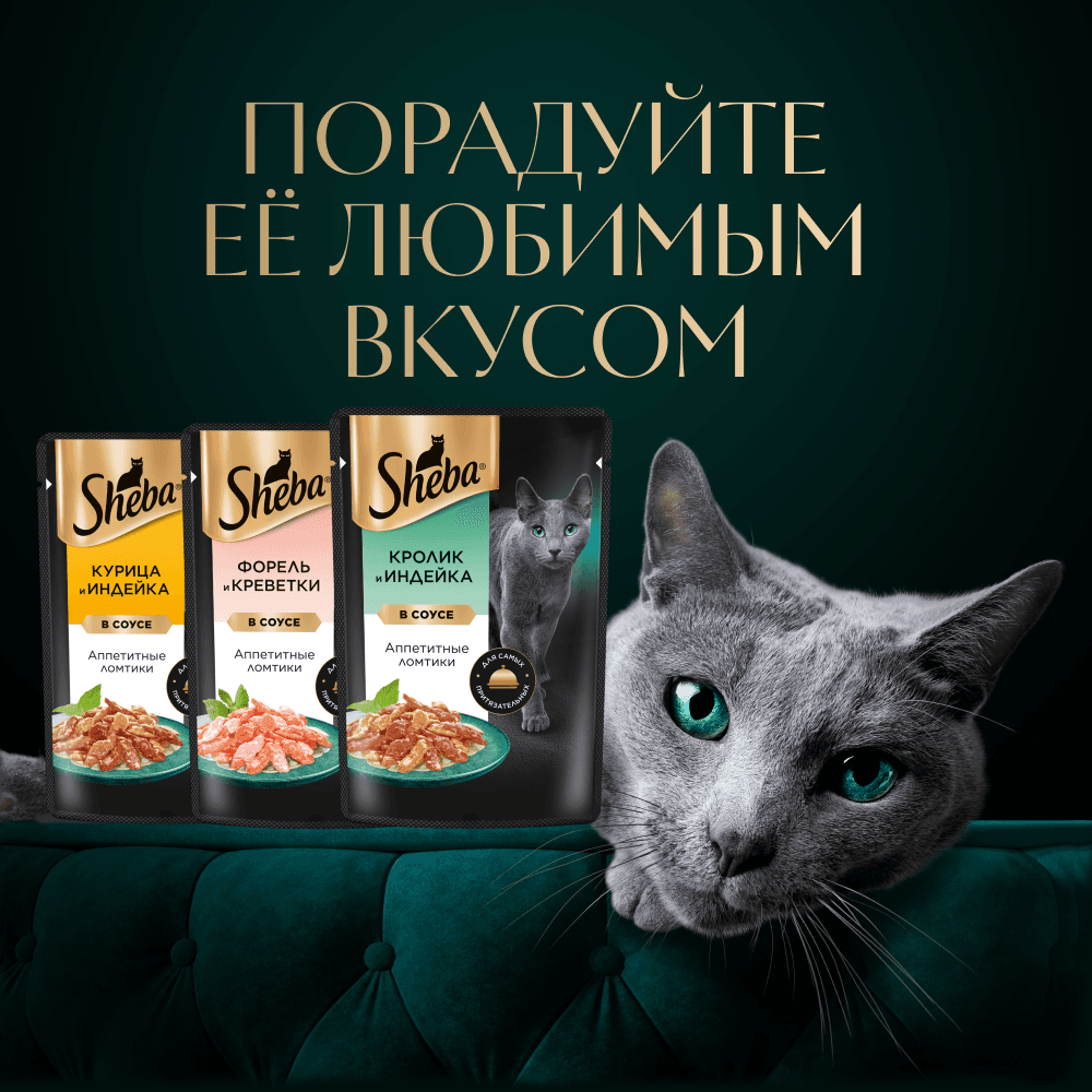 Кролик и индейка в соусе, 75г влажный корм для кошек Sheba