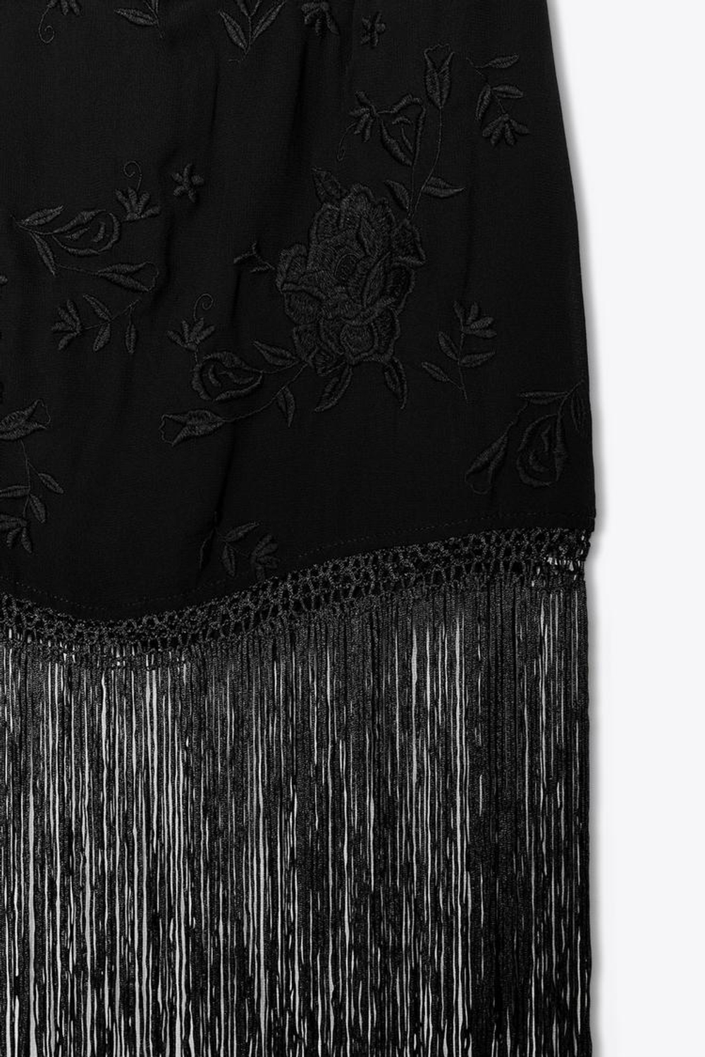 ZARA ПЛАТЬЕ С ГОРЛОВИНОЙ ХАЛТЕР, ВЫШИВКОЙ И БАХРОМОЙ, ЧЕРНЫЙ