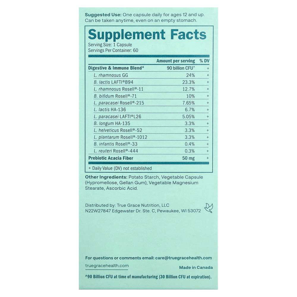 True Grace, One Daily Probiotic, 60 вегетарианских капсул