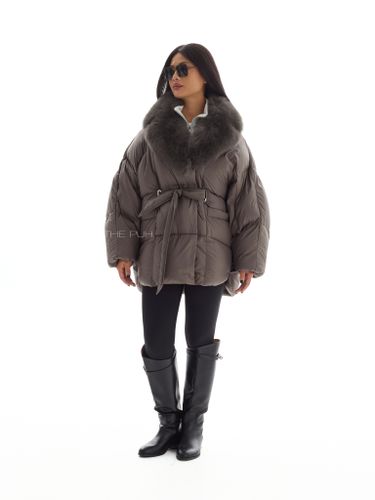 Пуховик женский летучая мышь в цвете хаки с мехом